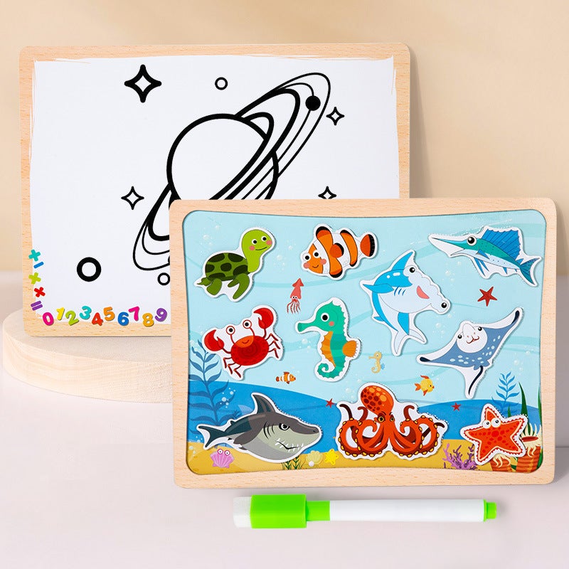 Teaching Wooden Kidsren'S Educational Magnetic Puzzles 3-6 Years Old Double-Sided Small Drawing Board Writing Erasable Toys - Image 1